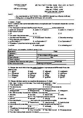 Đề thi thử tuyển sinh vào Lớp 10 THPT môn Tiếng Anh - Năm học 2018-2019 (Có đáp án)